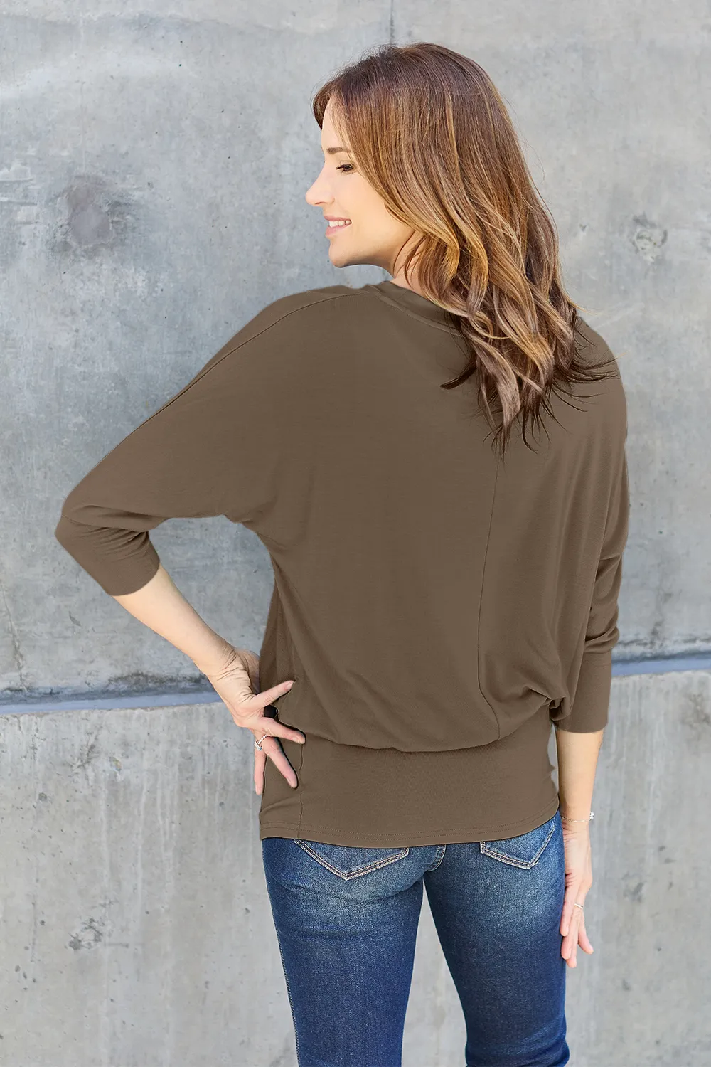 Full Size Round Neck Batwing Sleeve Top, image 12