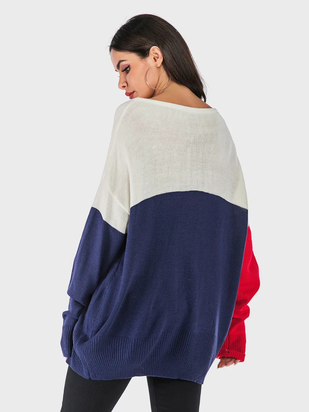 Contrast V-Neck Long Sleeve Knit Top, image 2