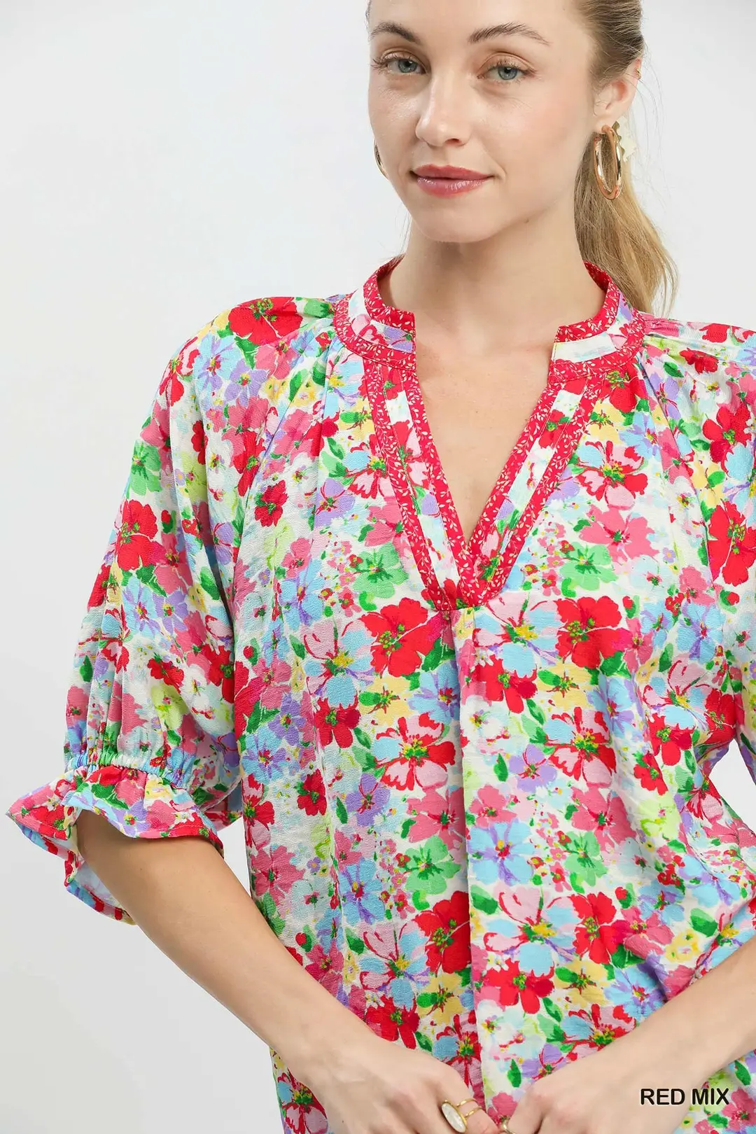Mix Floral Print Ruffle Top, image 4