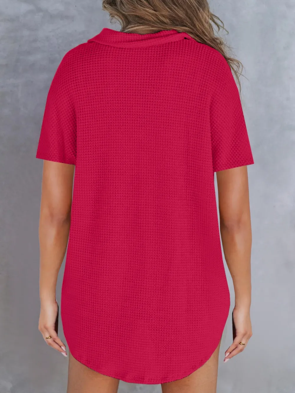 Waffle-Knit Short Sleeve Polo Shirt, image 6