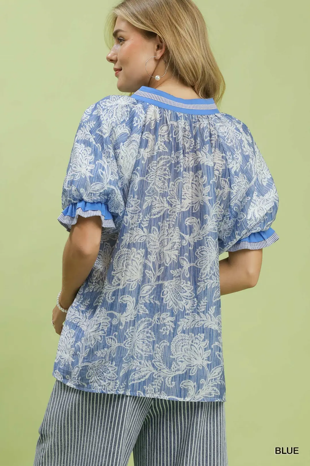 Floral Print Puff Sleeve Top, image 3
