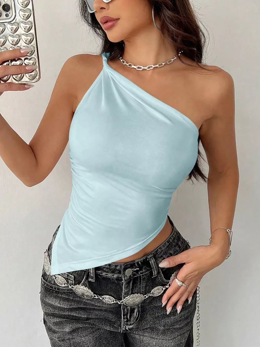 Asymmetrical One-Shoulder Slim Fit Cami, image 2