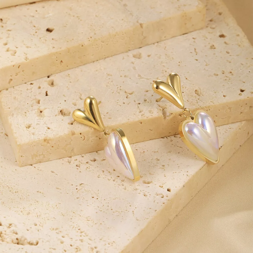 Heart-Shaped Pearl Drop Earrings, image 2