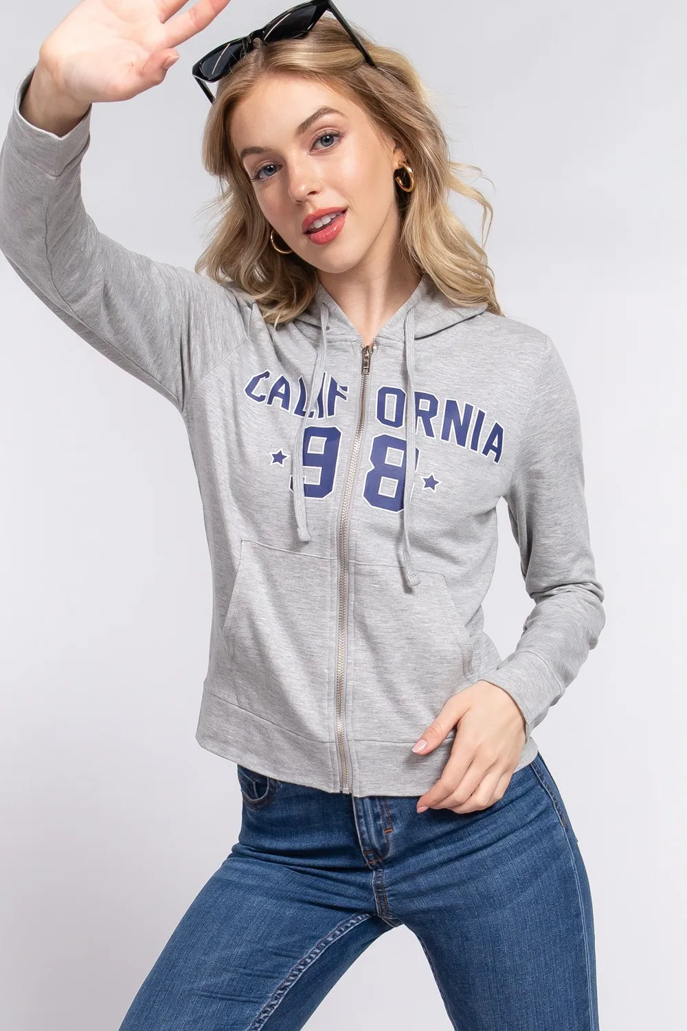 CALIFORNIA Zip Up Drawstring Long Sleeve Hoodie, image 2