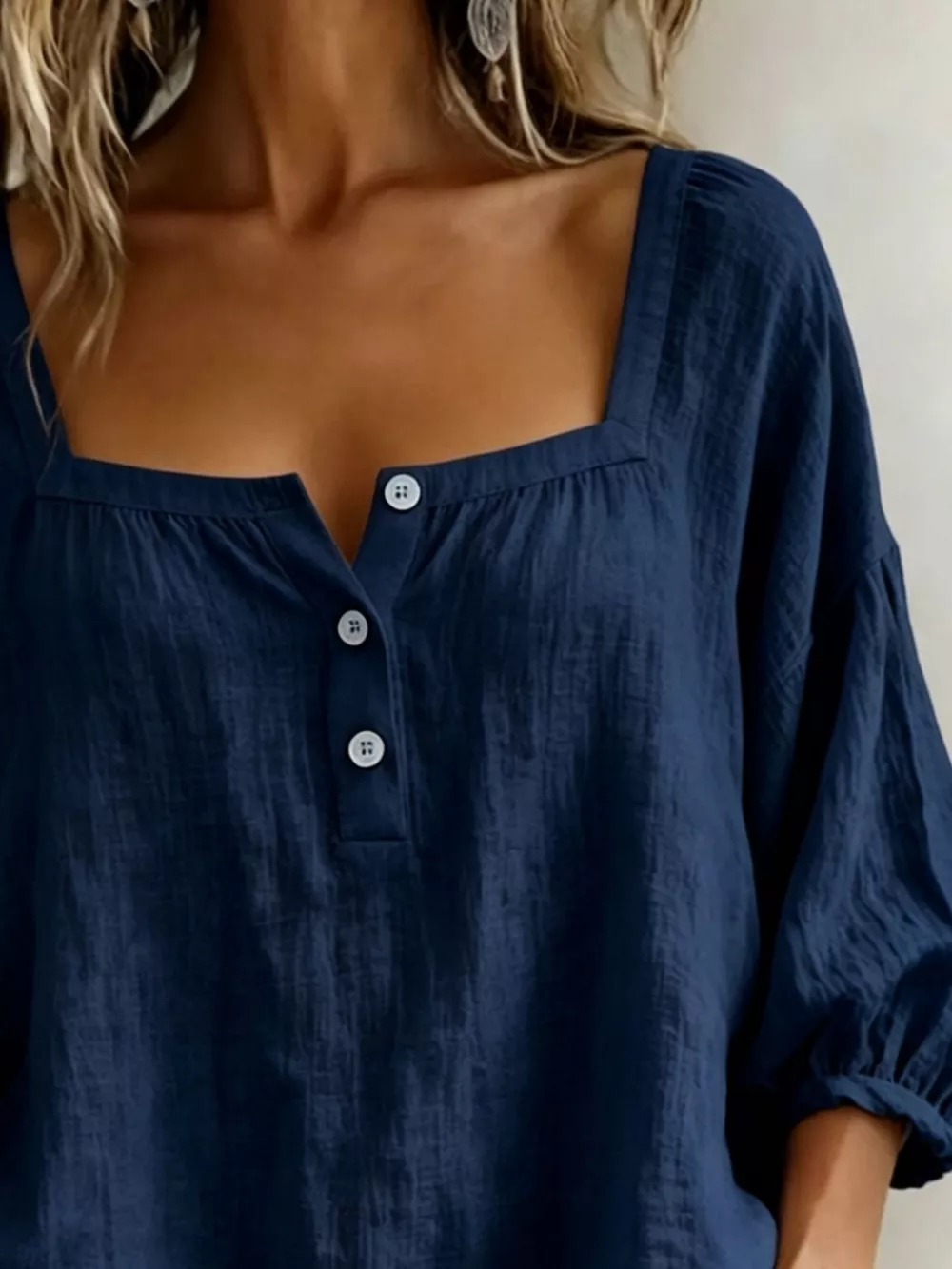 Full Size Square Neck Button Detail Blouse Plus Size, image 6
