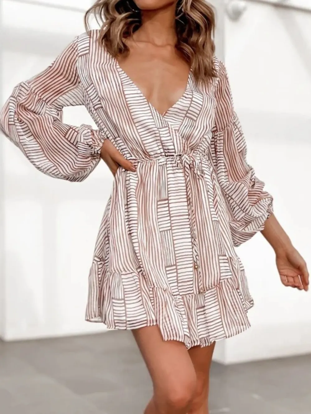 Cutout Back Surplice Long Sleeve Dress, image 7