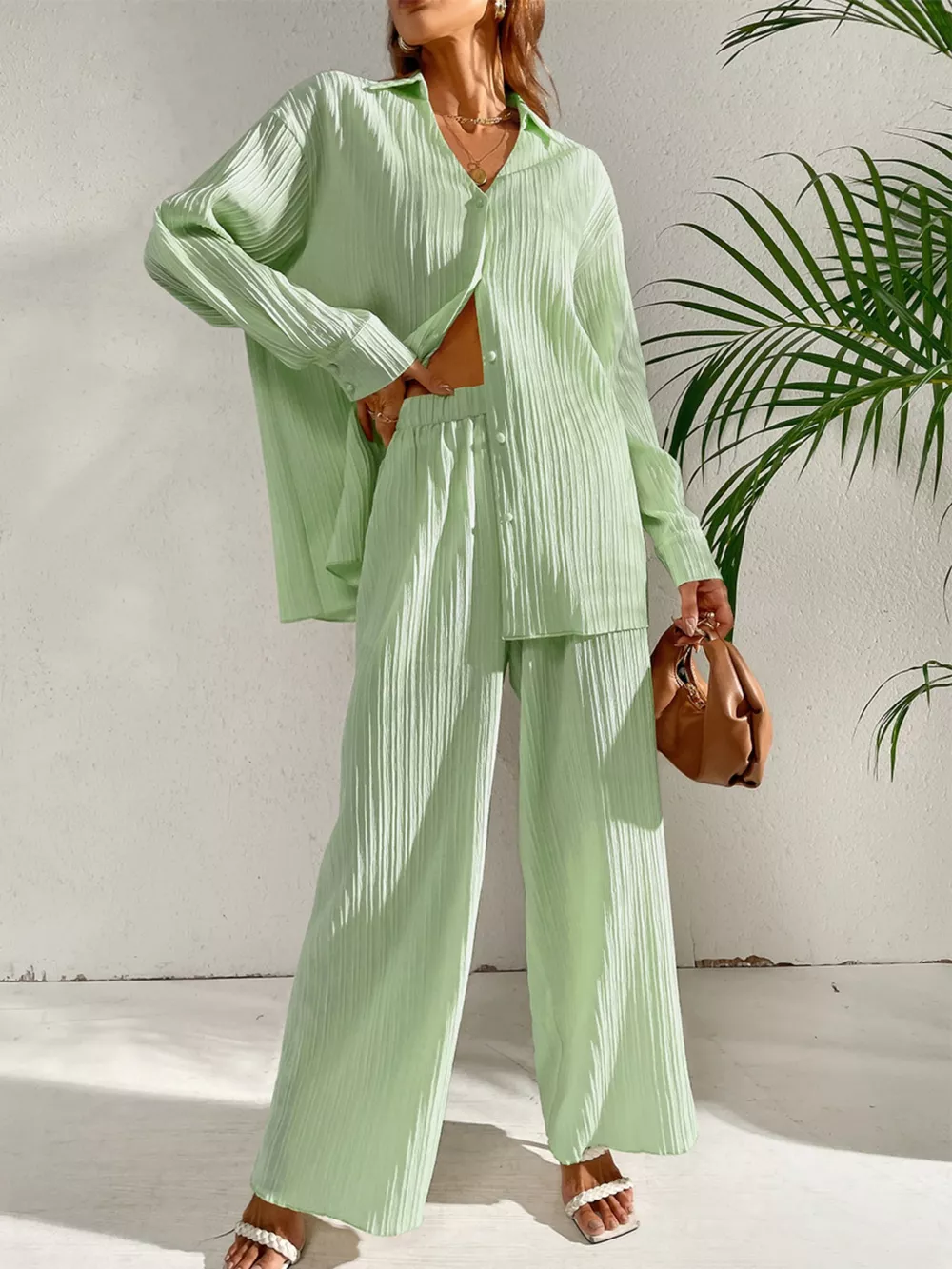 Long Sleeve Shirt & Wide Leg Pants Set, image 7