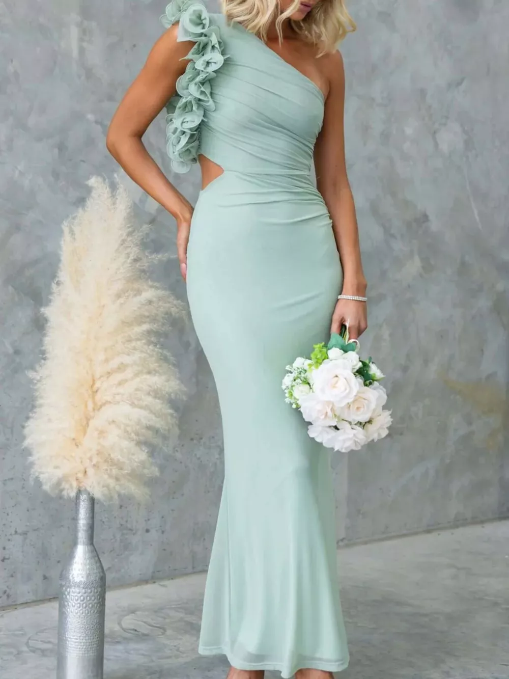 One-Shoulder Floral Trim Sleeveless Maxi Dress, image 22