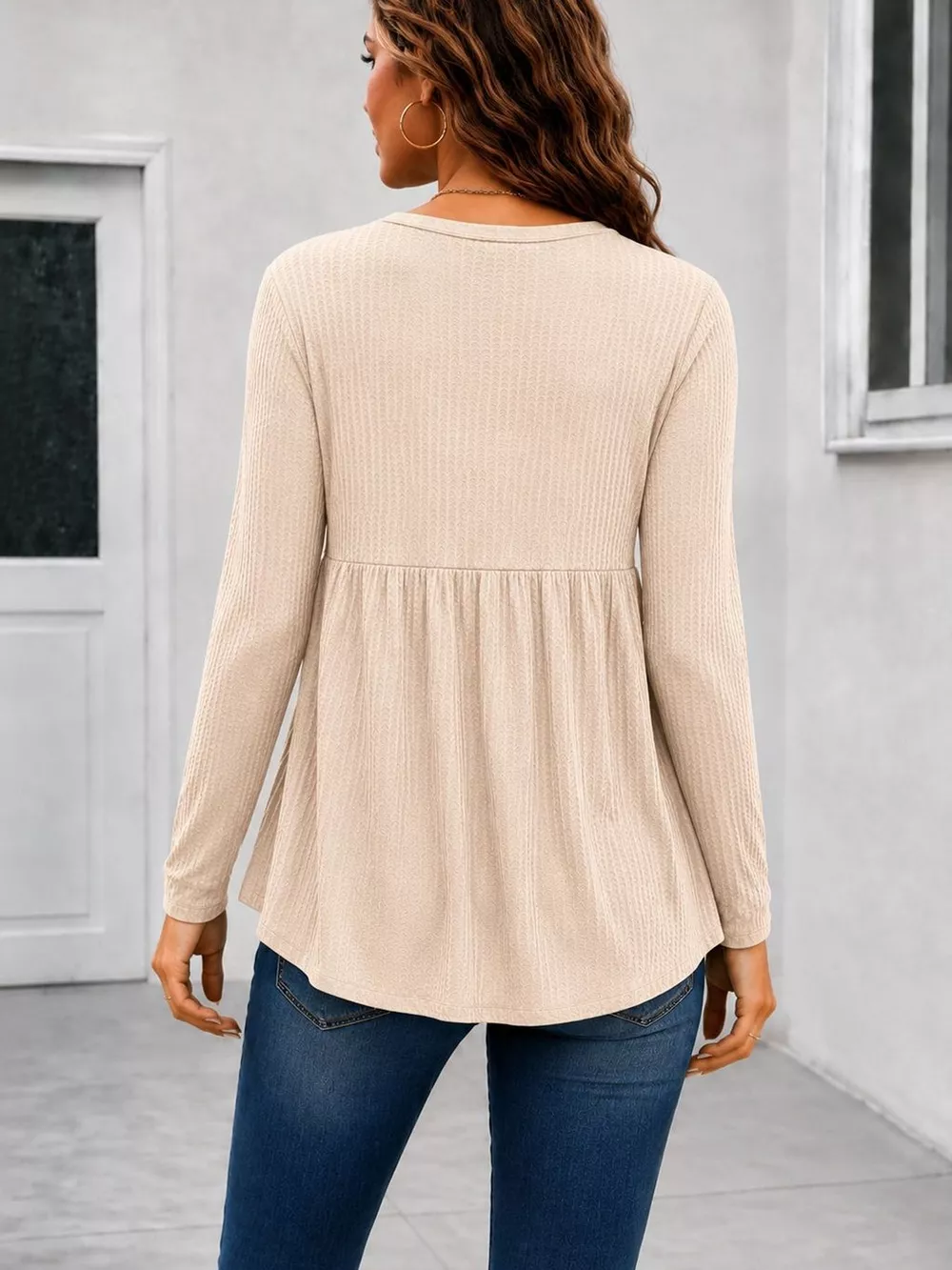 Textured Long Sleeve Peplum Top, image 12