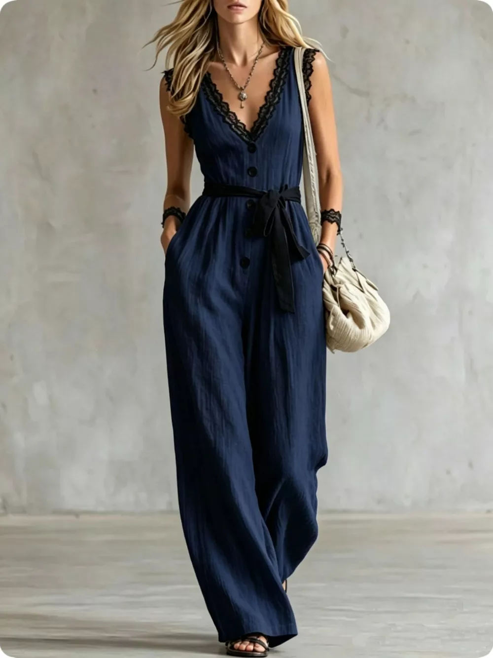 Lace Detail V-Neck Sleeveless Jumpsuit, image 8