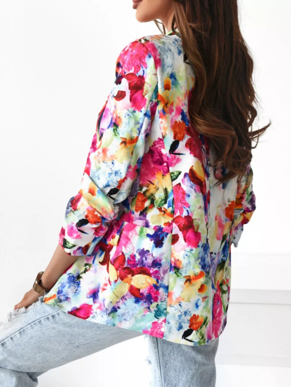 Vibrant Floral Print Open Front Blazer, image 14