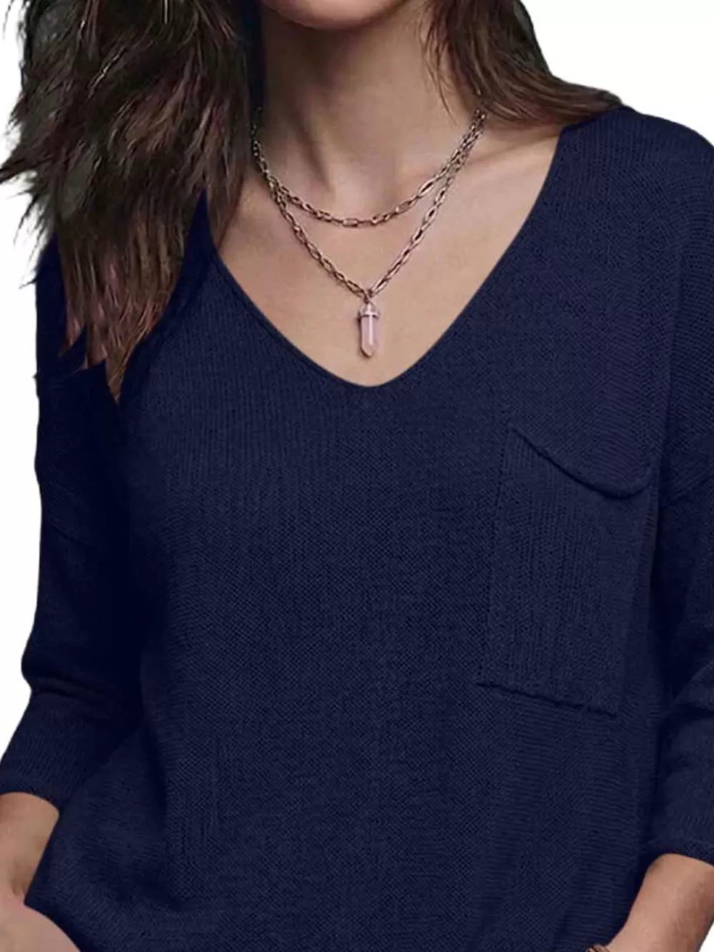 V-Neck Chest Pocket Knit Top, image 11
