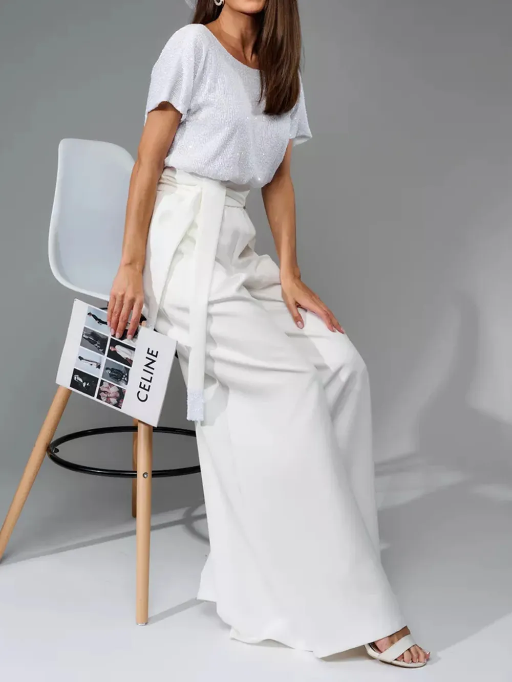Full Size Sequin Round Neck Short Sleeve Wide Leg Jumpsuit, image 14