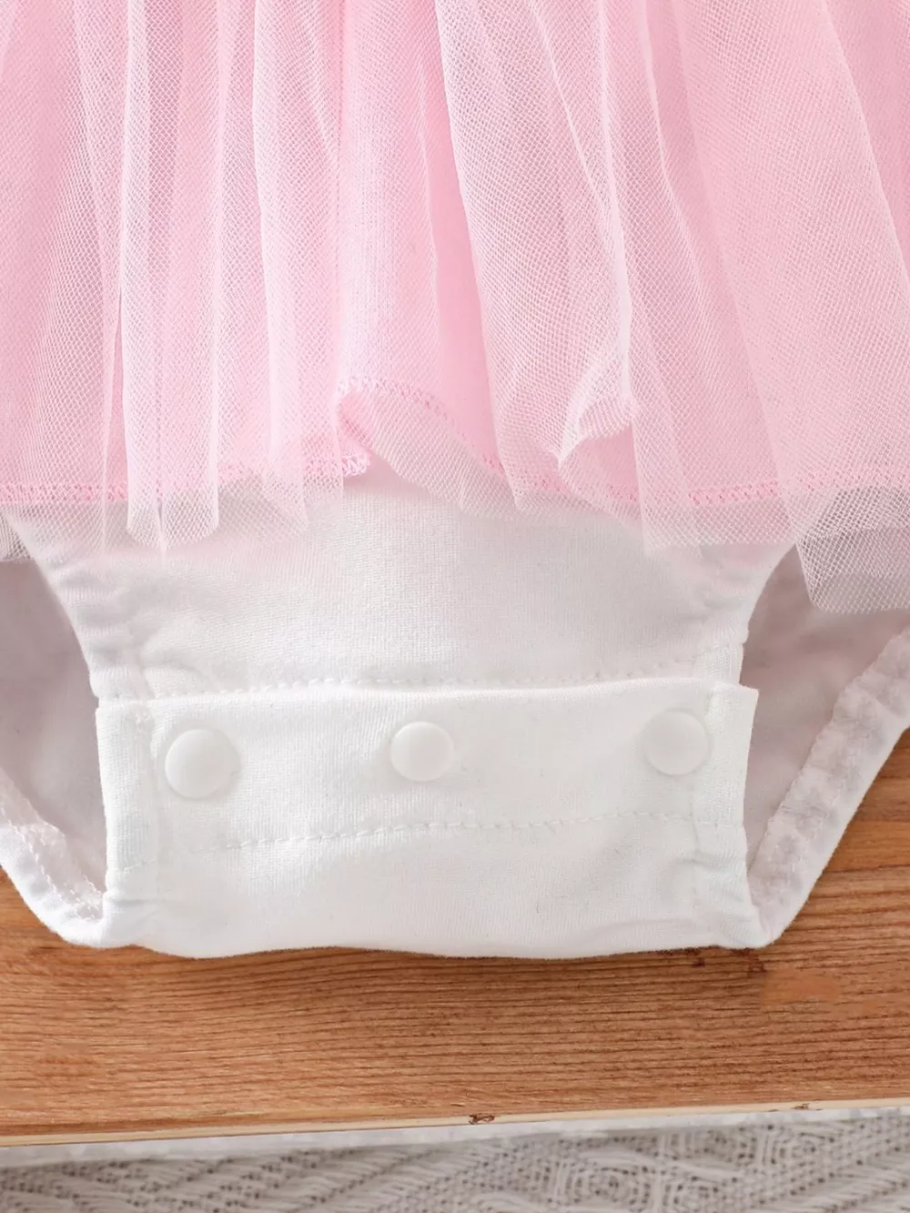Children's Bunny Embroidered Bow Decor Mesh One-Piece, image 4