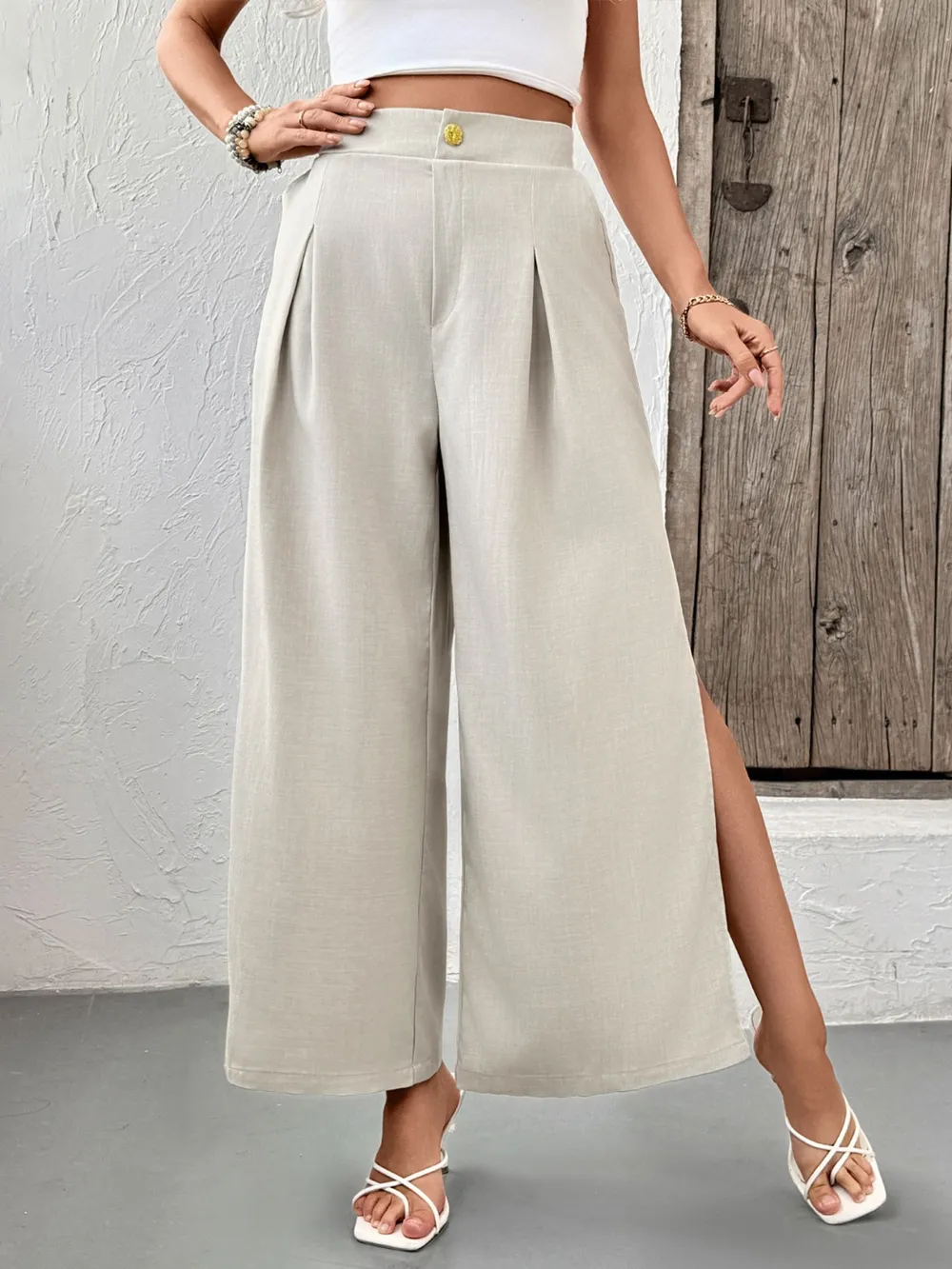 Slit Wide Leg Pleated Pants, image 7