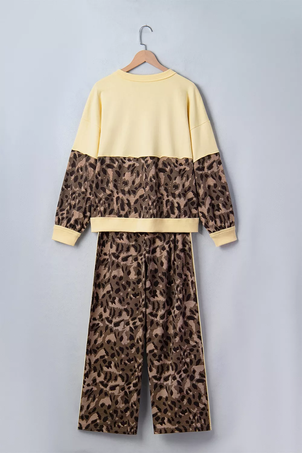 Leopard Print Long Sleeve V-Neck Top & Wide Leg Pant Set, image 6
