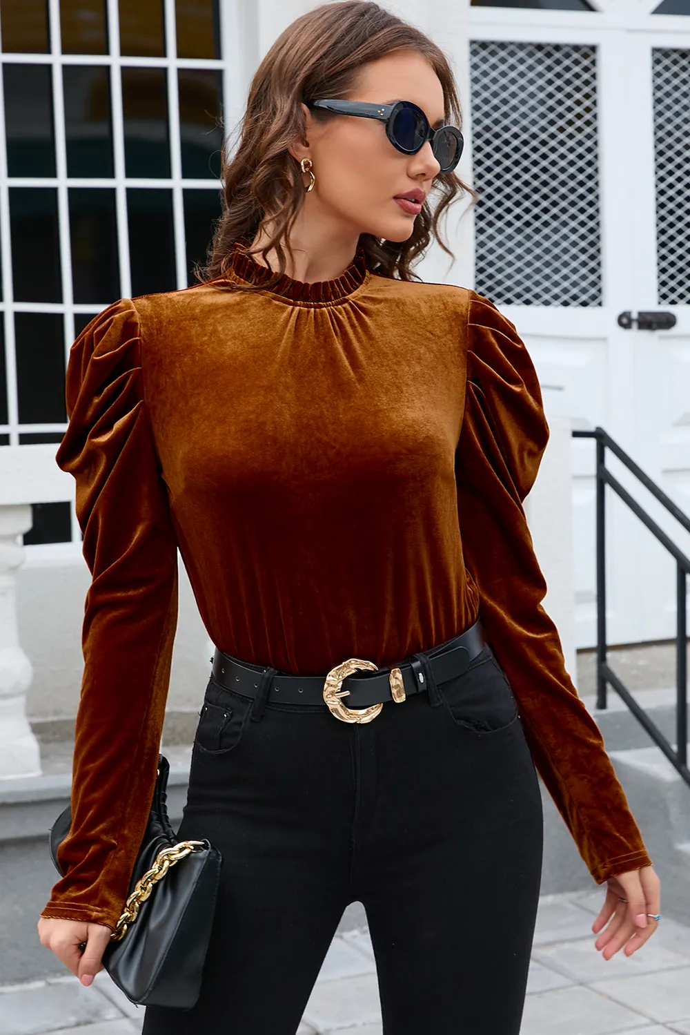Frill Mock Neck Puff Sleeve Blouse, image 9