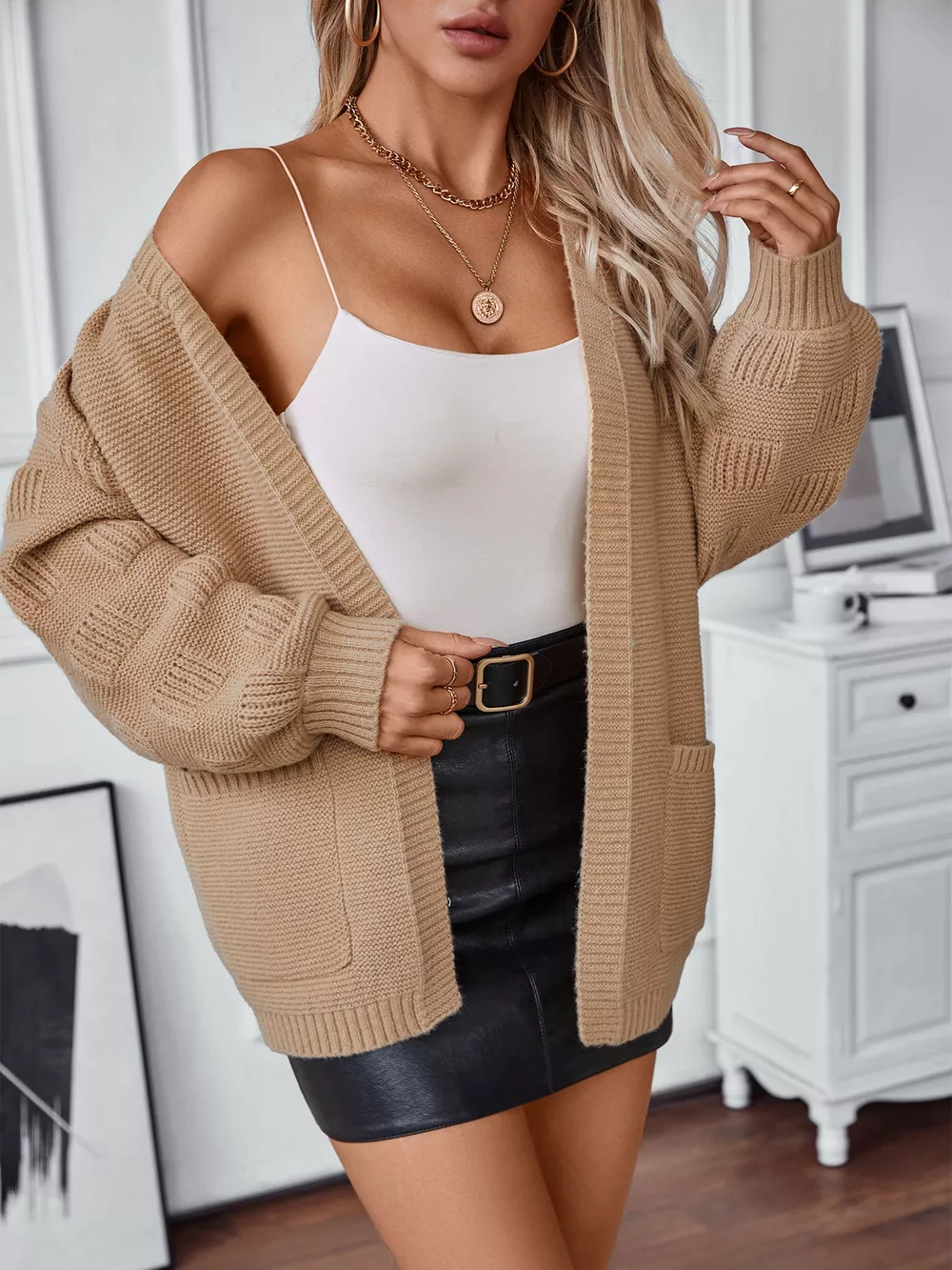 Textured Knit Open Front Cardigan, image 13