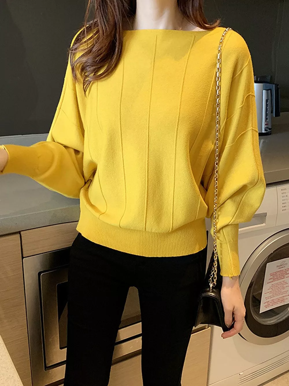 Ribbed Hem Batwing Sleeve Knit Top, image 7