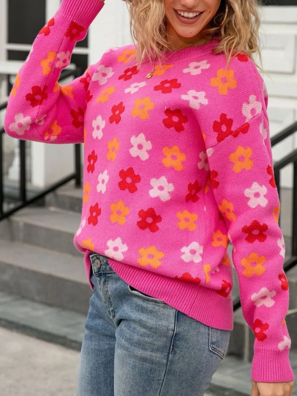 Floral Crew Neck Sweater, image 3