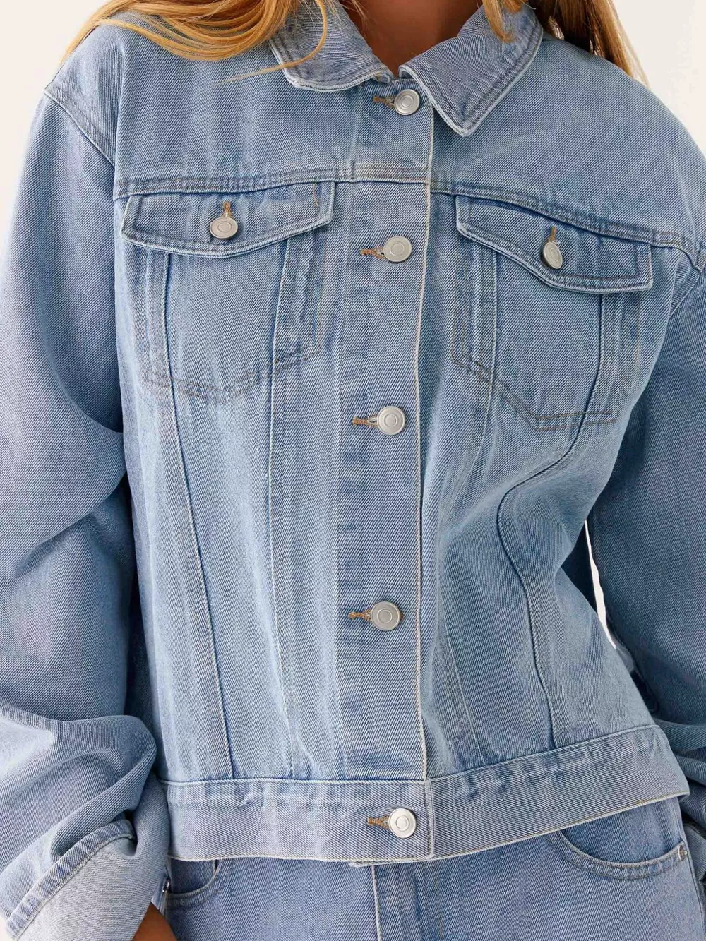 Button Down Cropped Oversized Denim Jacket, image 13