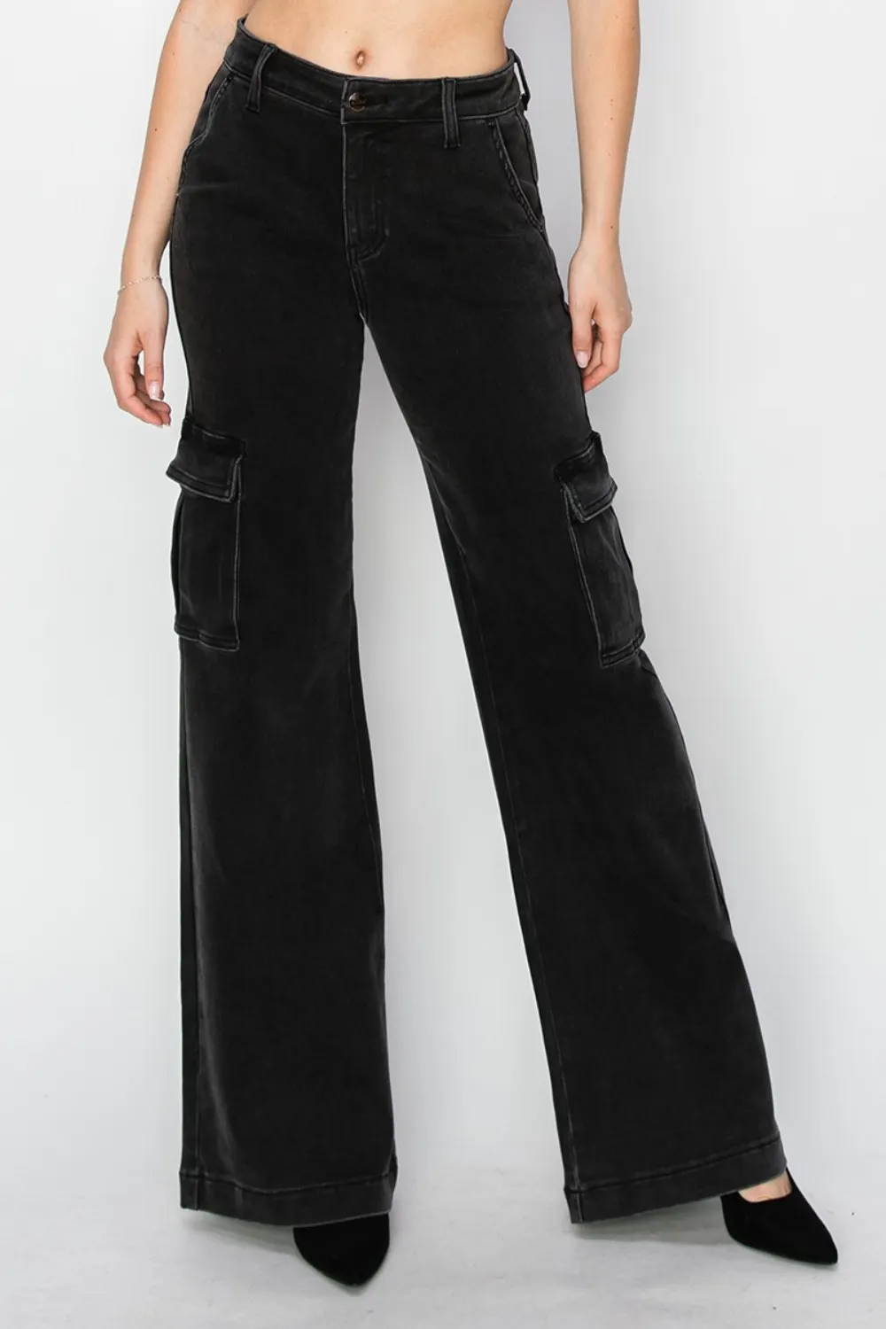 Full Size High Rise Wide Leg Cargo Jeans, image 3