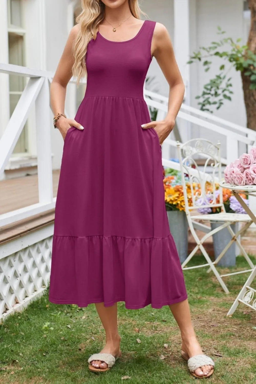Round Neck Wide Strap Tank Dress