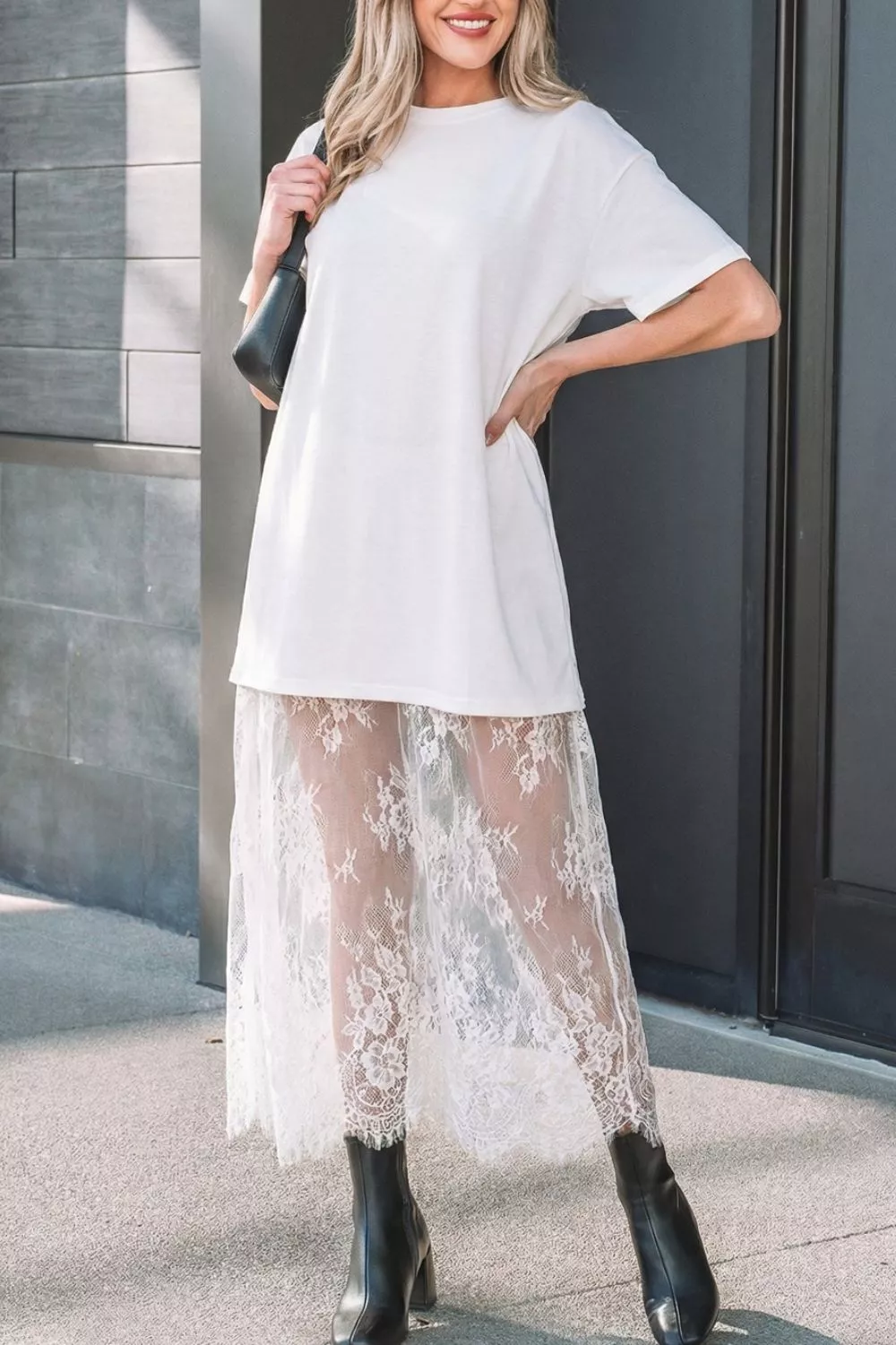 Lace Patchwork Casual T-Shirt Dress, image 6