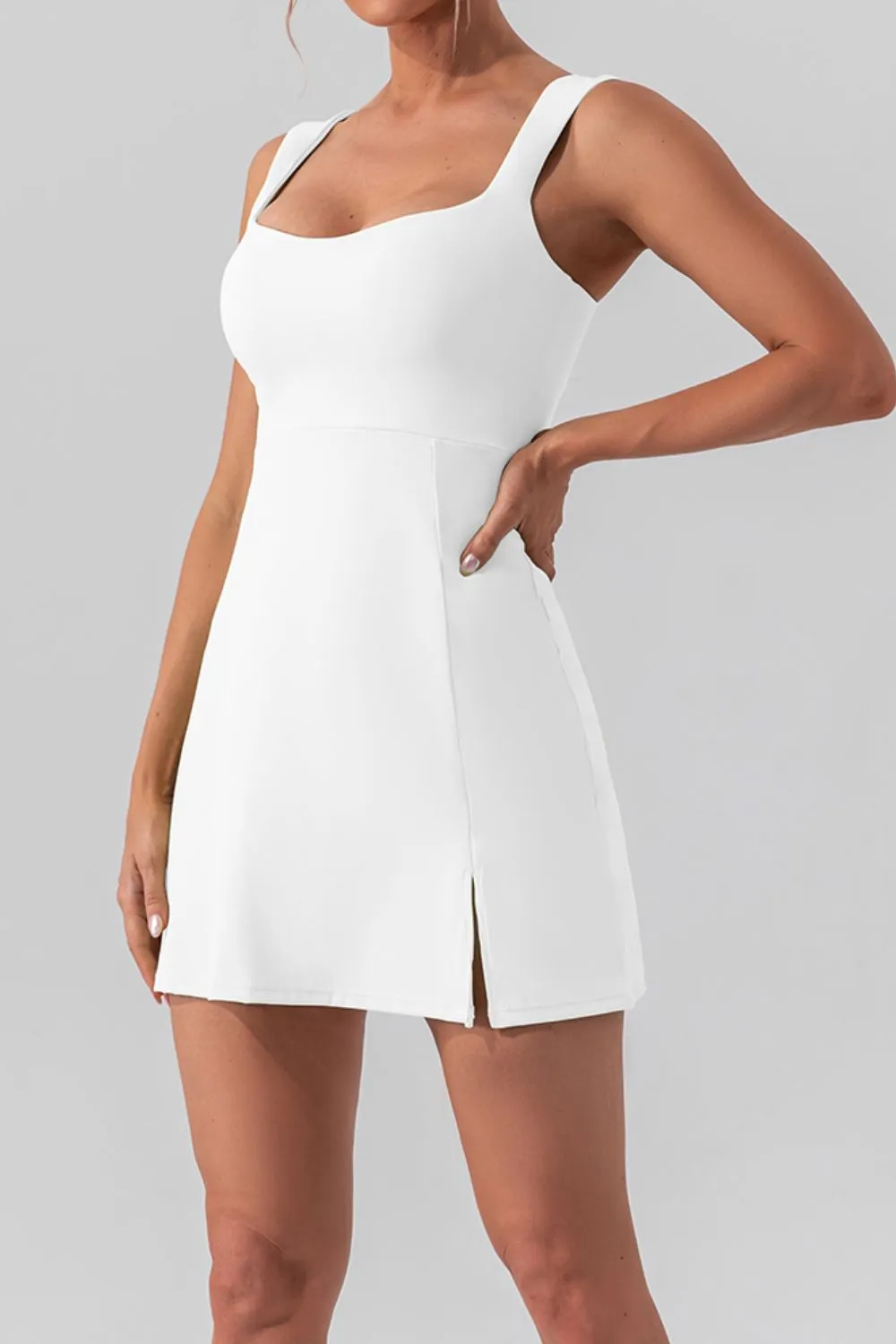 Square Neck Sleeveless Slit Mini Active Dress, image 10