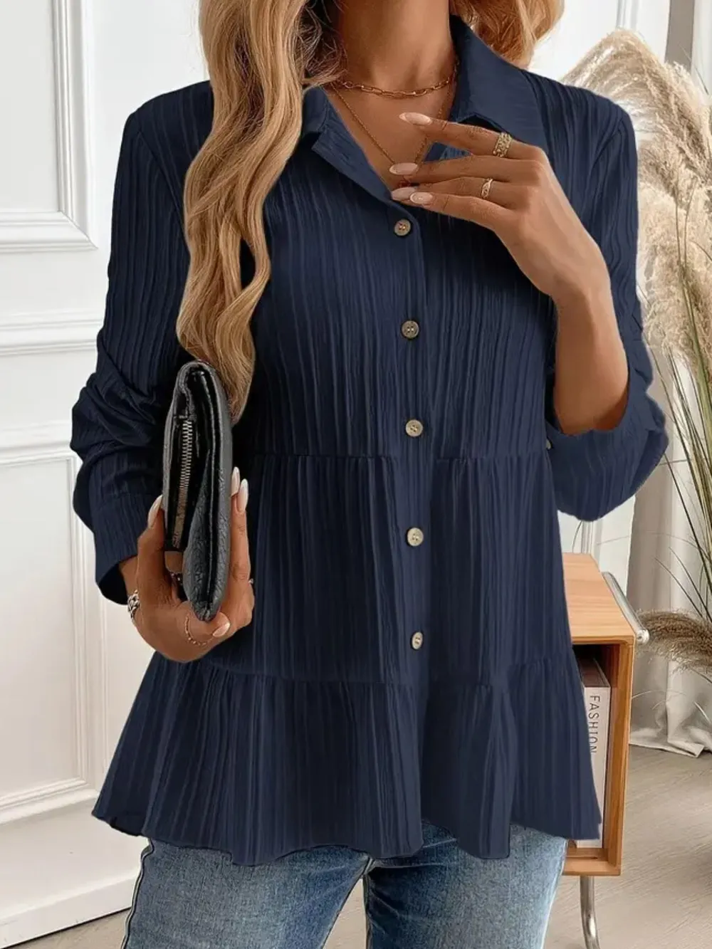 Striped Button-Down Tiered Shirt, image 12