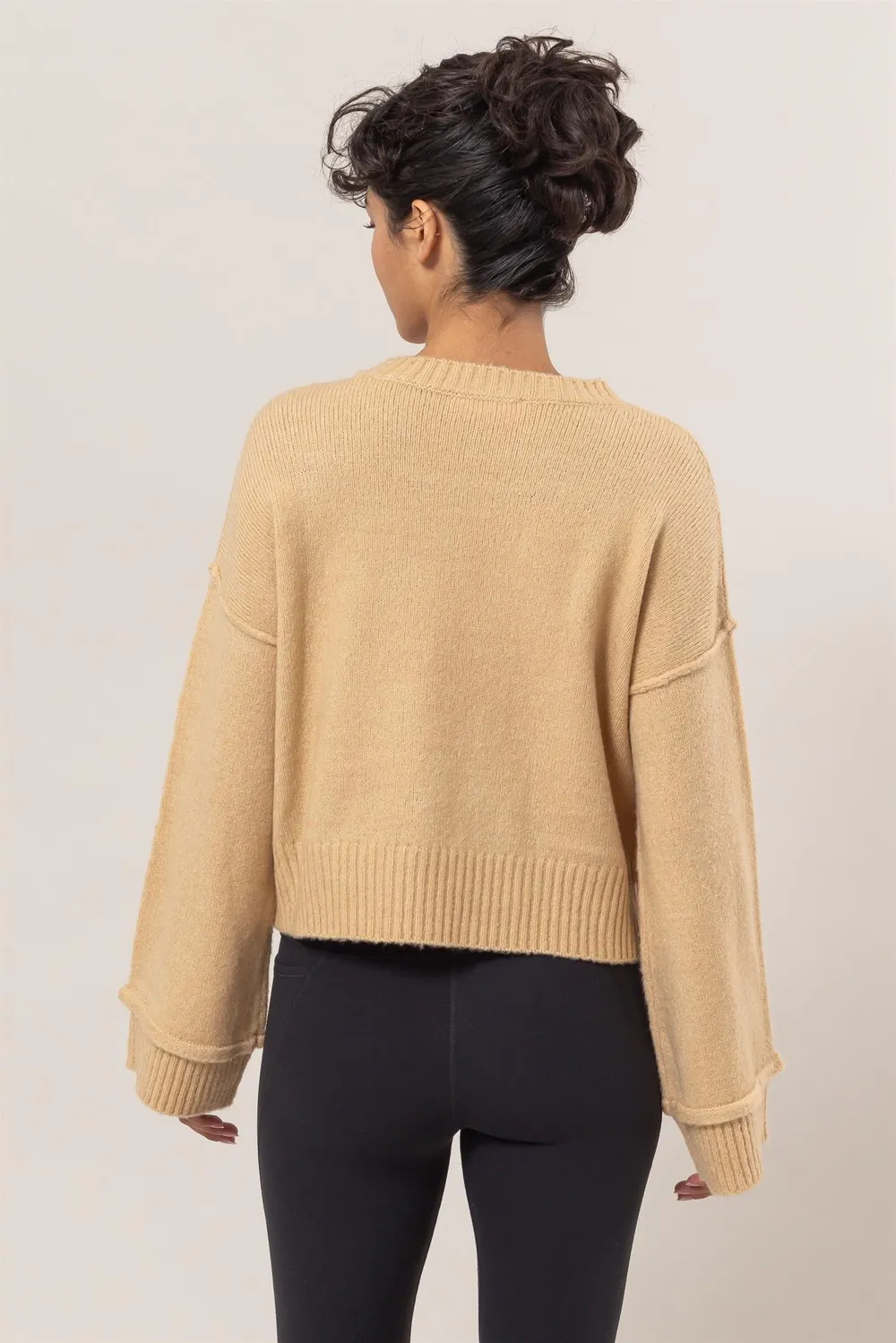 Round Neck Dropped Shoulder Ribbed Sweater, image 2