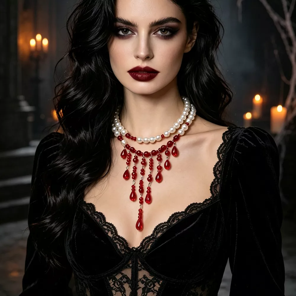 Halloween Teardrop Beaded Double Layered Necklace, image 6