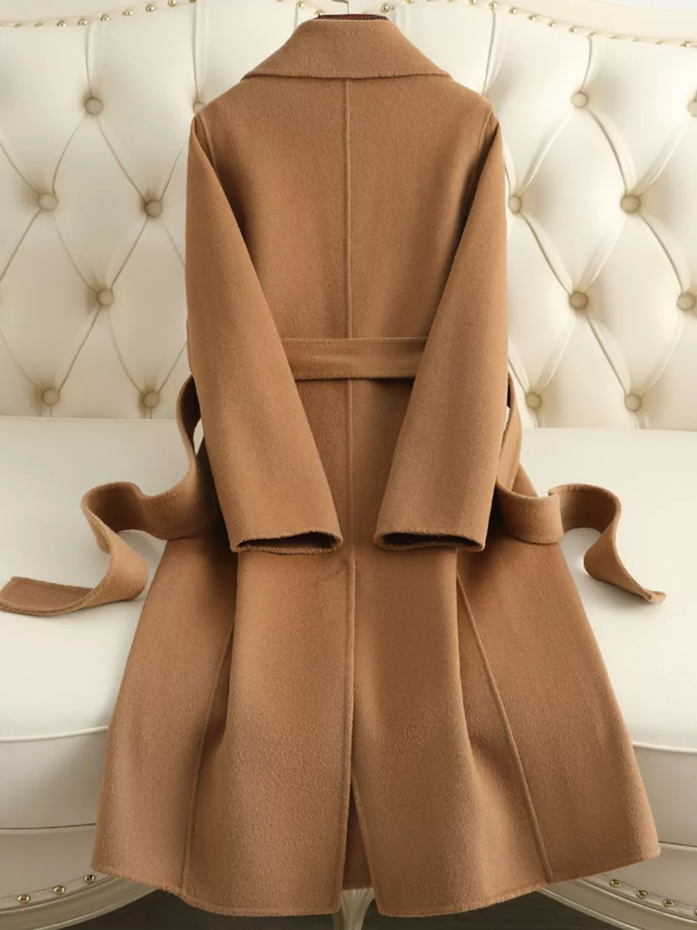 Longline Wool Coat with Waist-Defining Belt, image 8