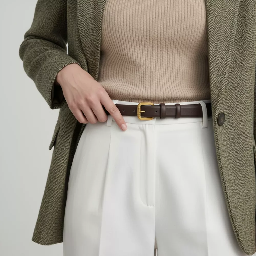 Classic Leather Belt with Golden Buckle, image 2