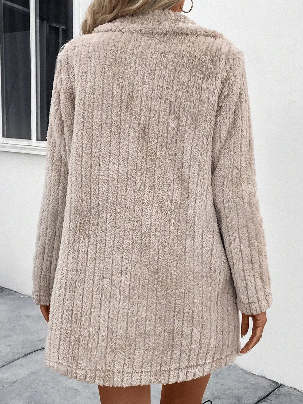 Fuzzy Button Up Long Sleeve Coat with Pockets, image 4