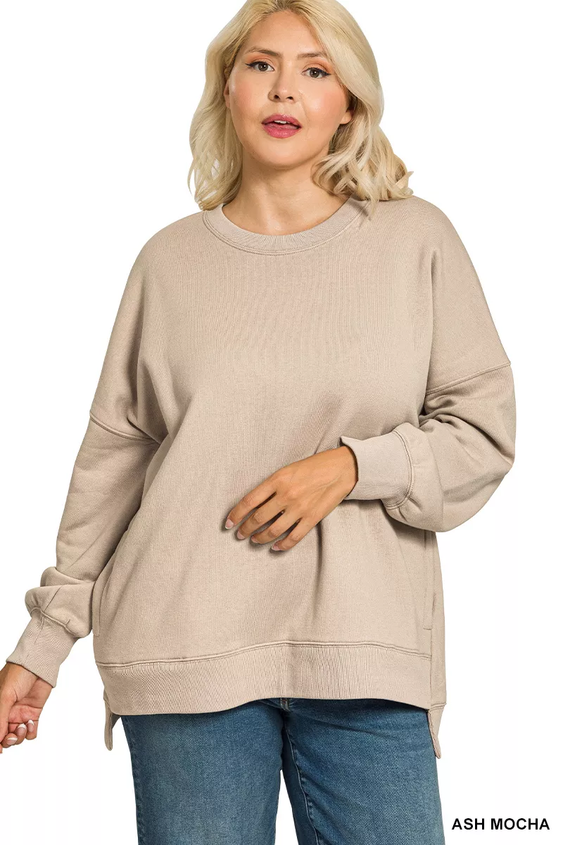 Full Size Fleece Hi-low Boyfriend Sweatshirts with Pockets Plus Size, image 4