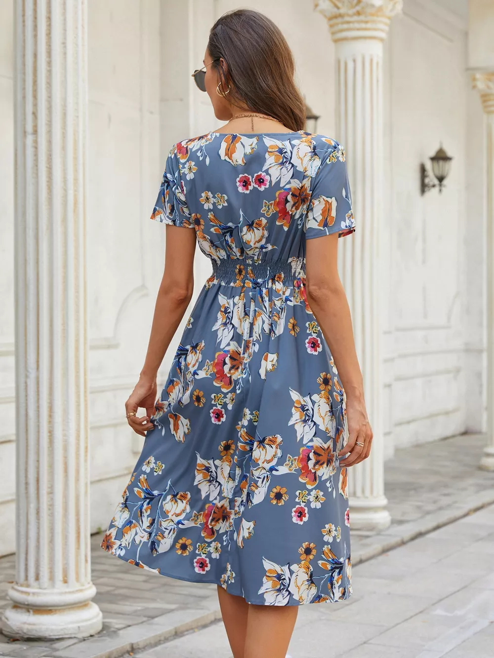 Printed Short Sleeve Midi Dress, image 19