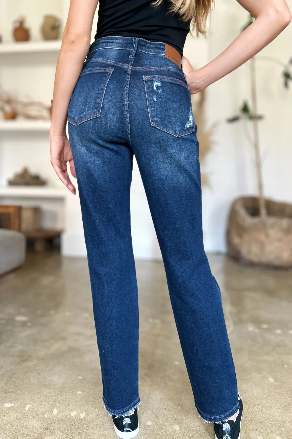 Full Size High Waist Rigid Magic Heavy Destroy Straight Jeans, image 6