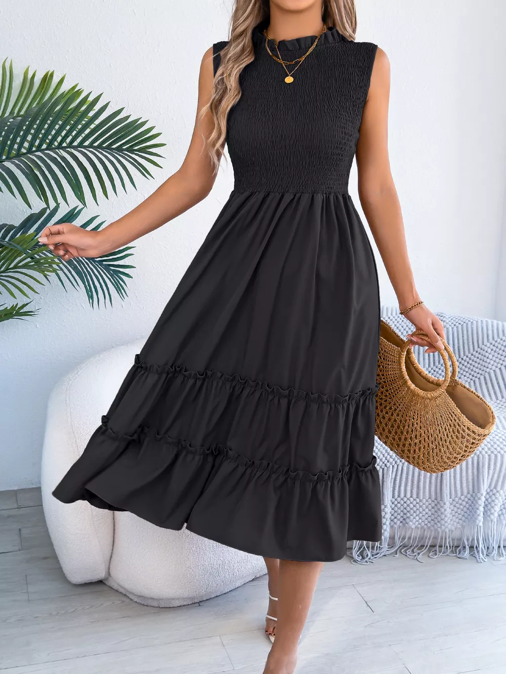 Smocked Sleeveless Tiered Dress, image 8