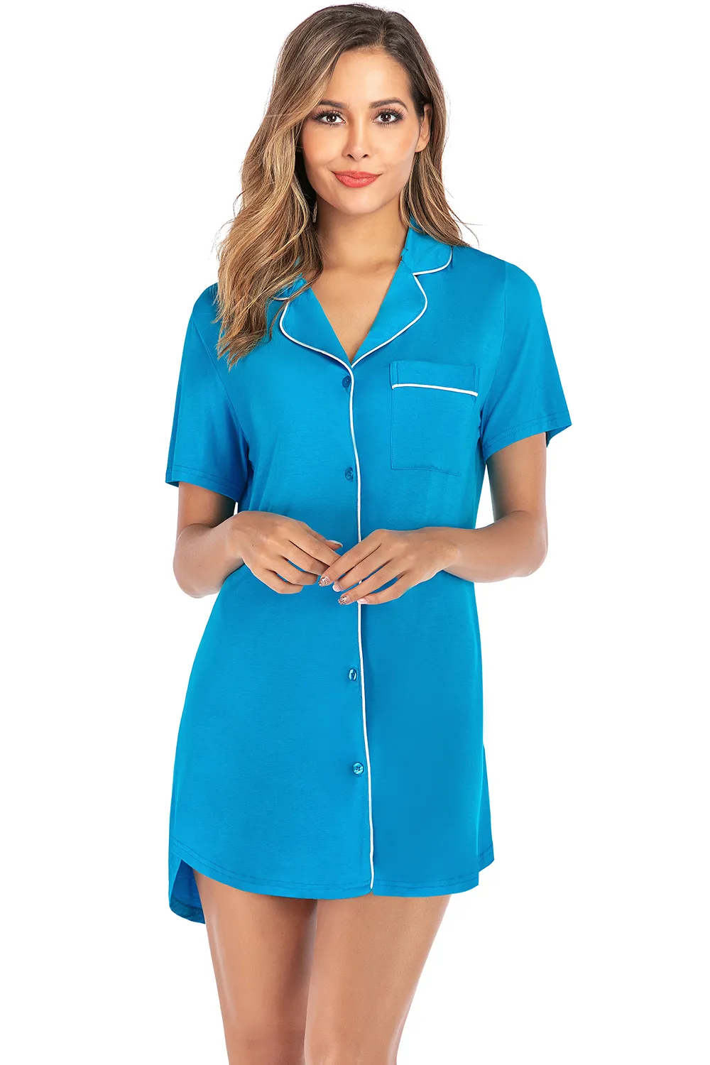Contrast Piping Pocketed Short Sleeve Lounge Dress, image 5