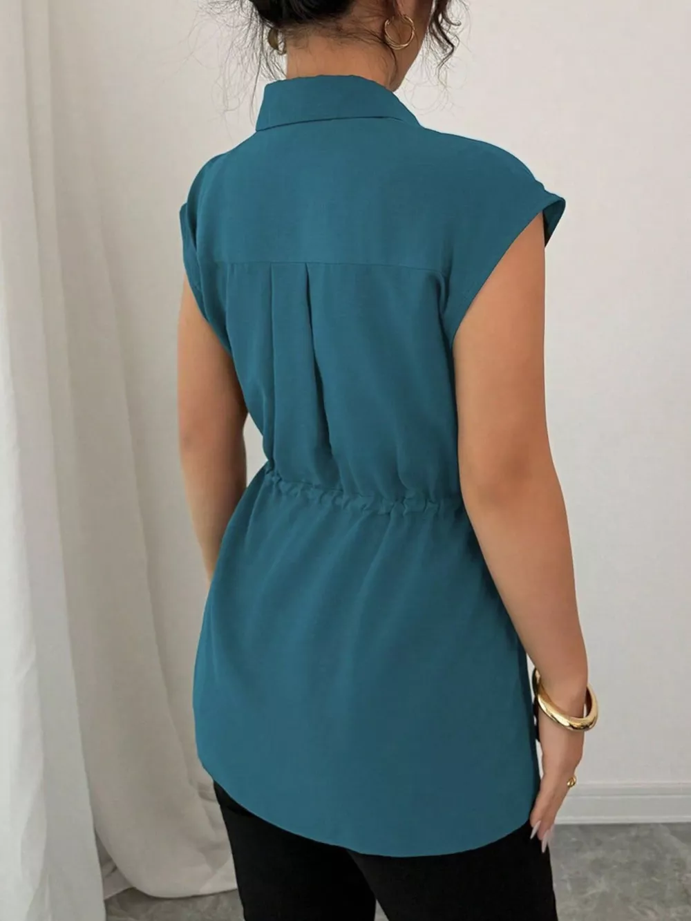 Drawstring Waist Cap Sleeve Shirt, image 19