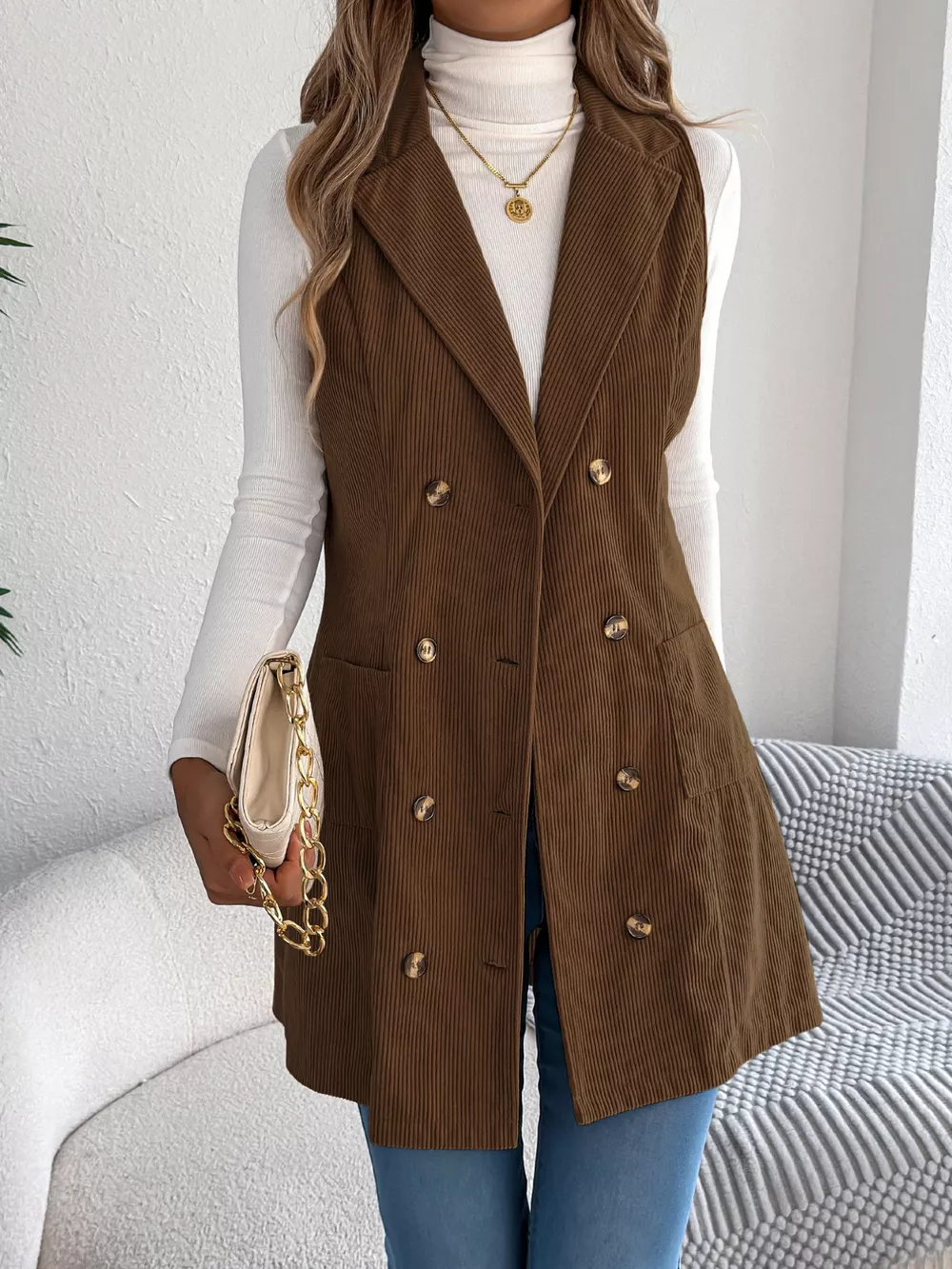 Double-Breasted Long Vest Coat, image 17