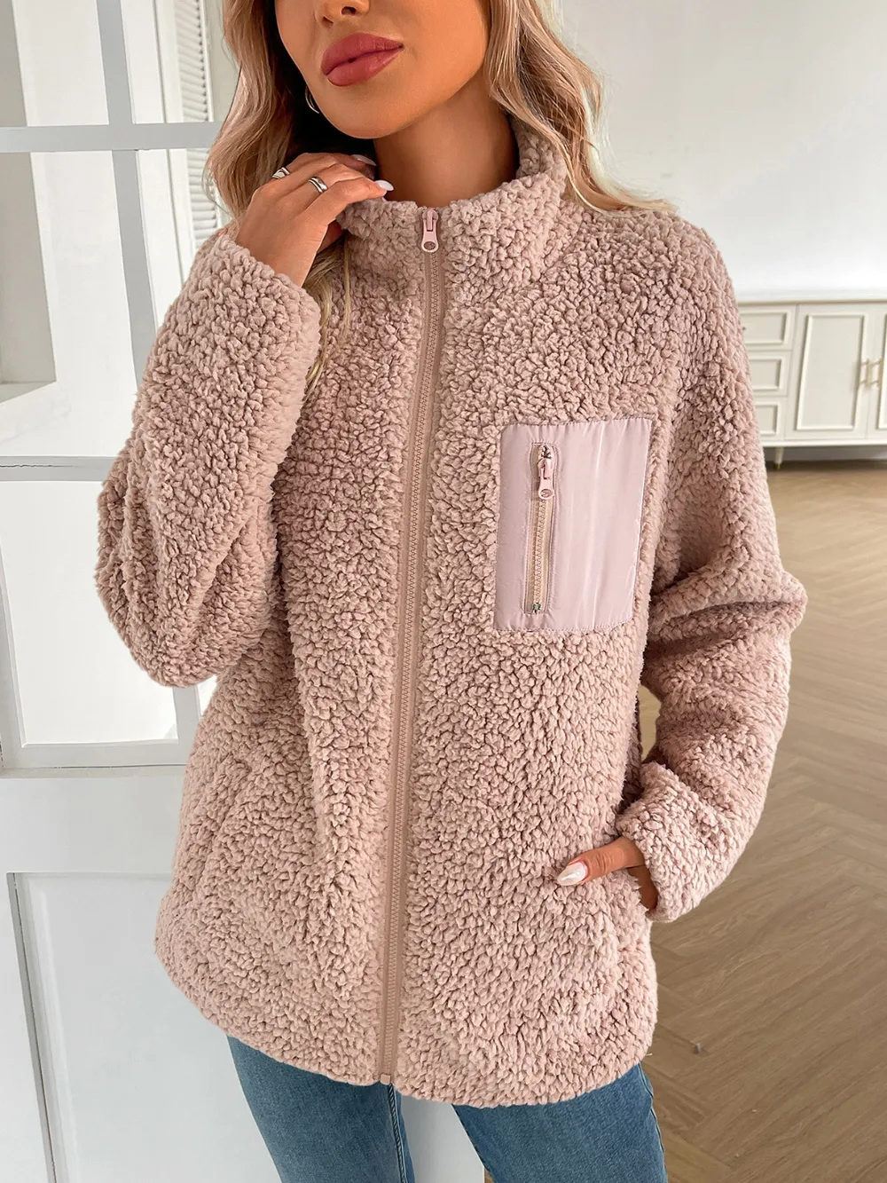 Zip Up Long Sleeve Fuzzy Jacket, image 12