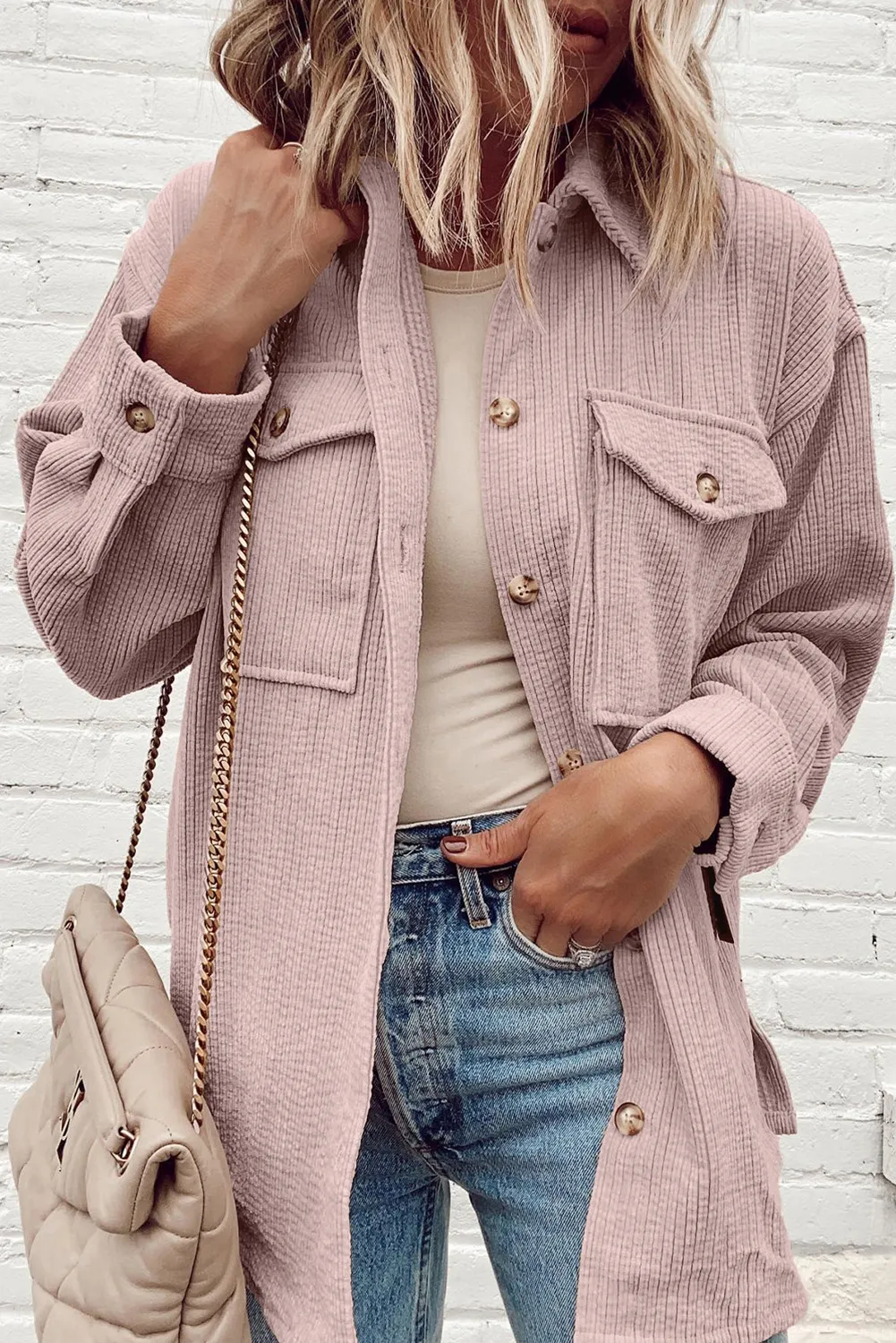 Pocketed Button Up Dropped Shoulder Shacket, image 5