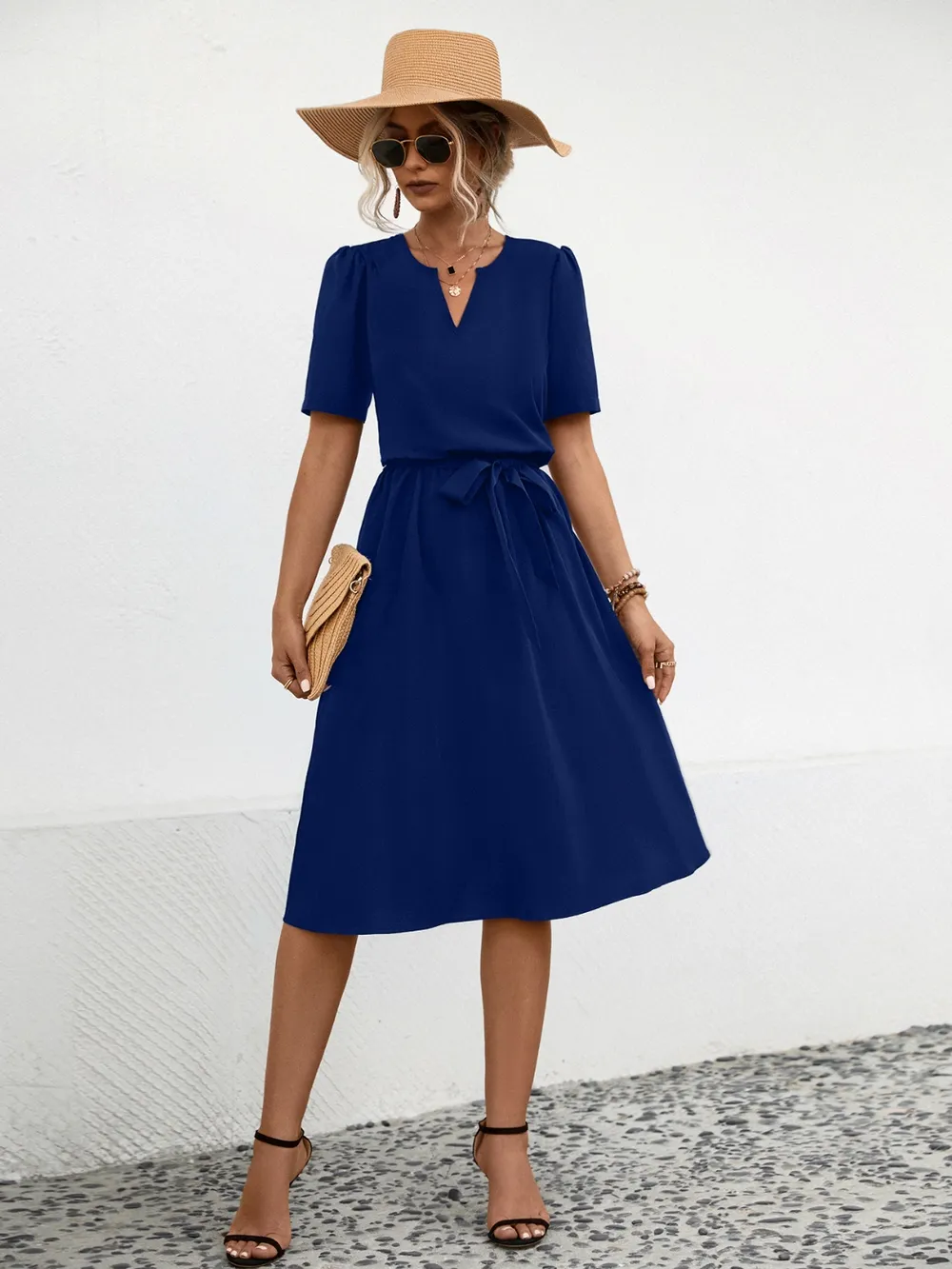 Tied Notched Short Sleeve Dress, image 5