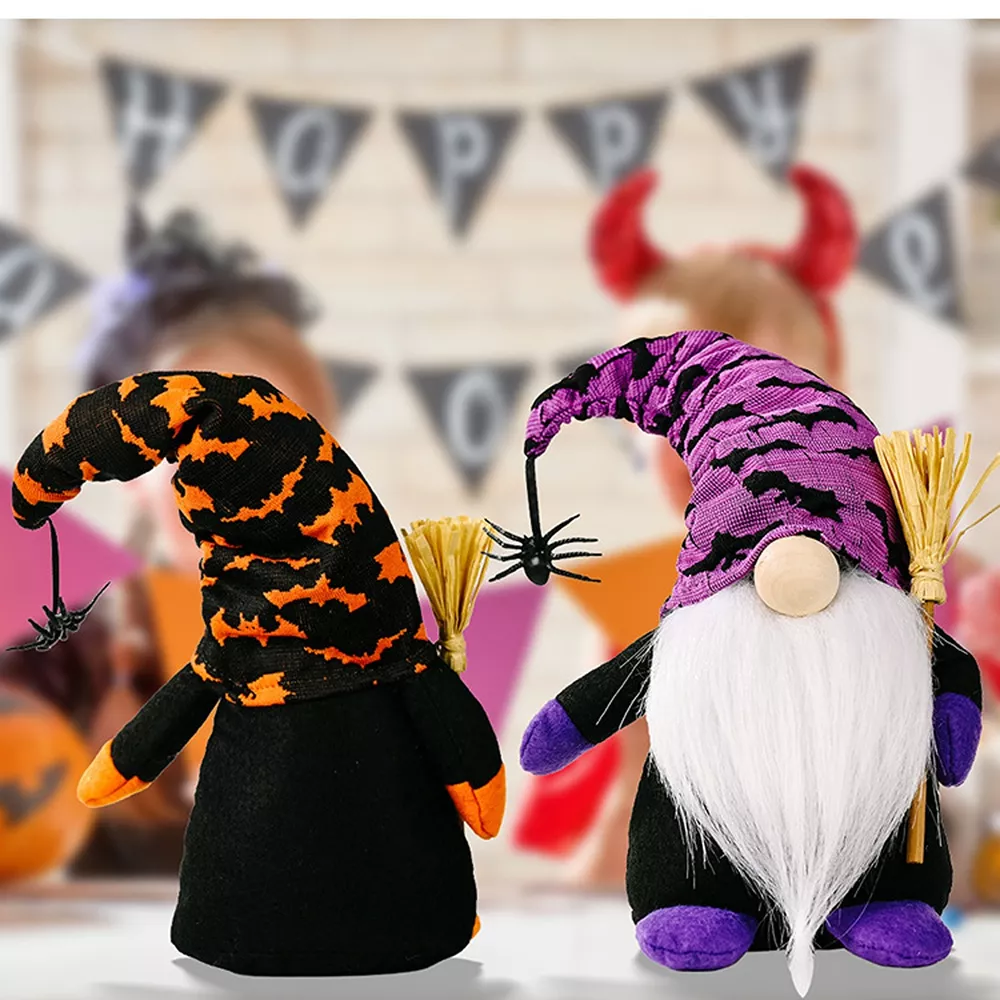 Halloween Decorative Gnomes with Witch Hats and Broomsticks, image 5