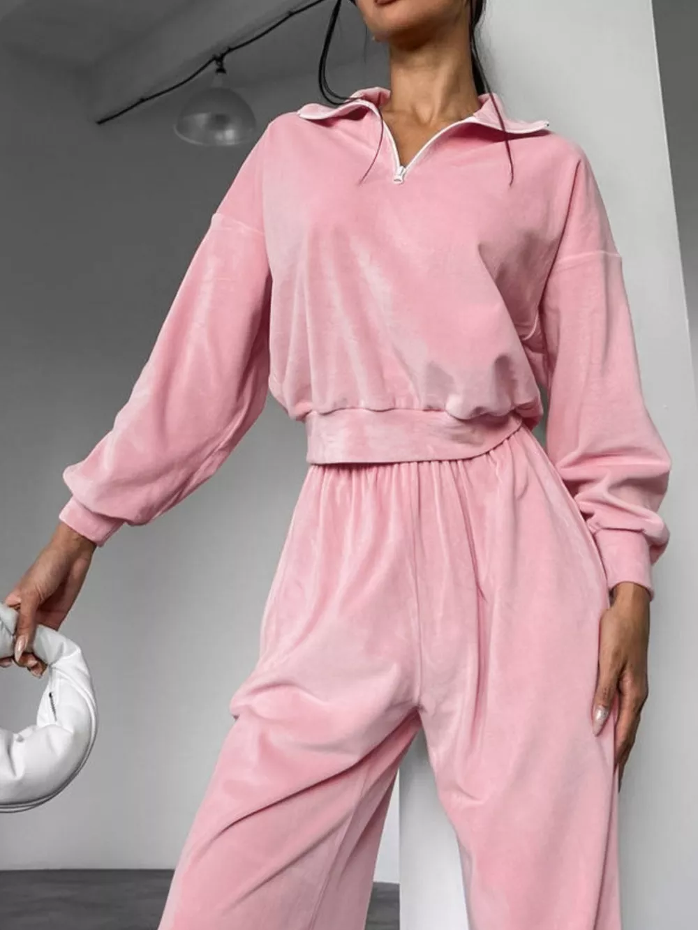 Quarter Zip Long Sleeve Top and Pants Set