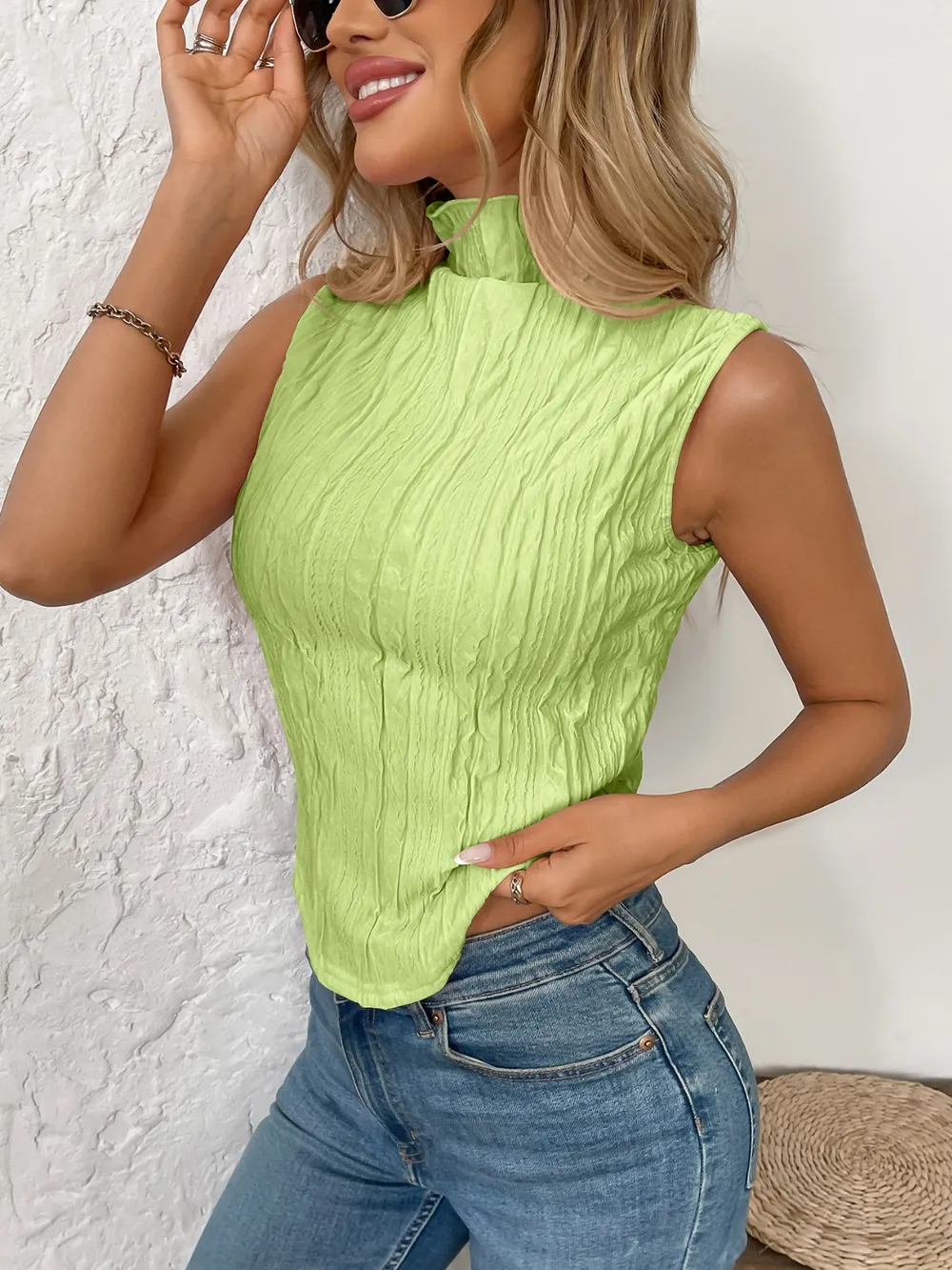 Texture Turtleneck Sleeveless Top, image 11