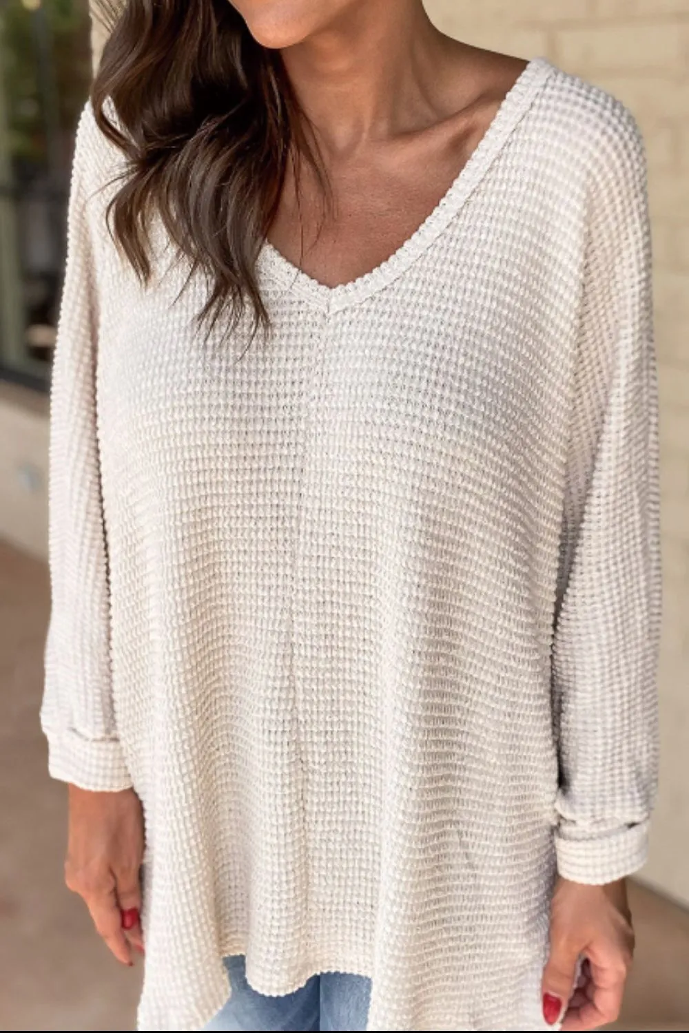 Side Slit V-Neck Long Sleeve Top, image 20