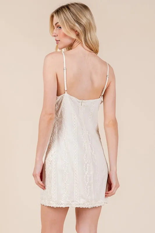 Lace Detail Adjustable Strap Mini Cami Dress, image 2